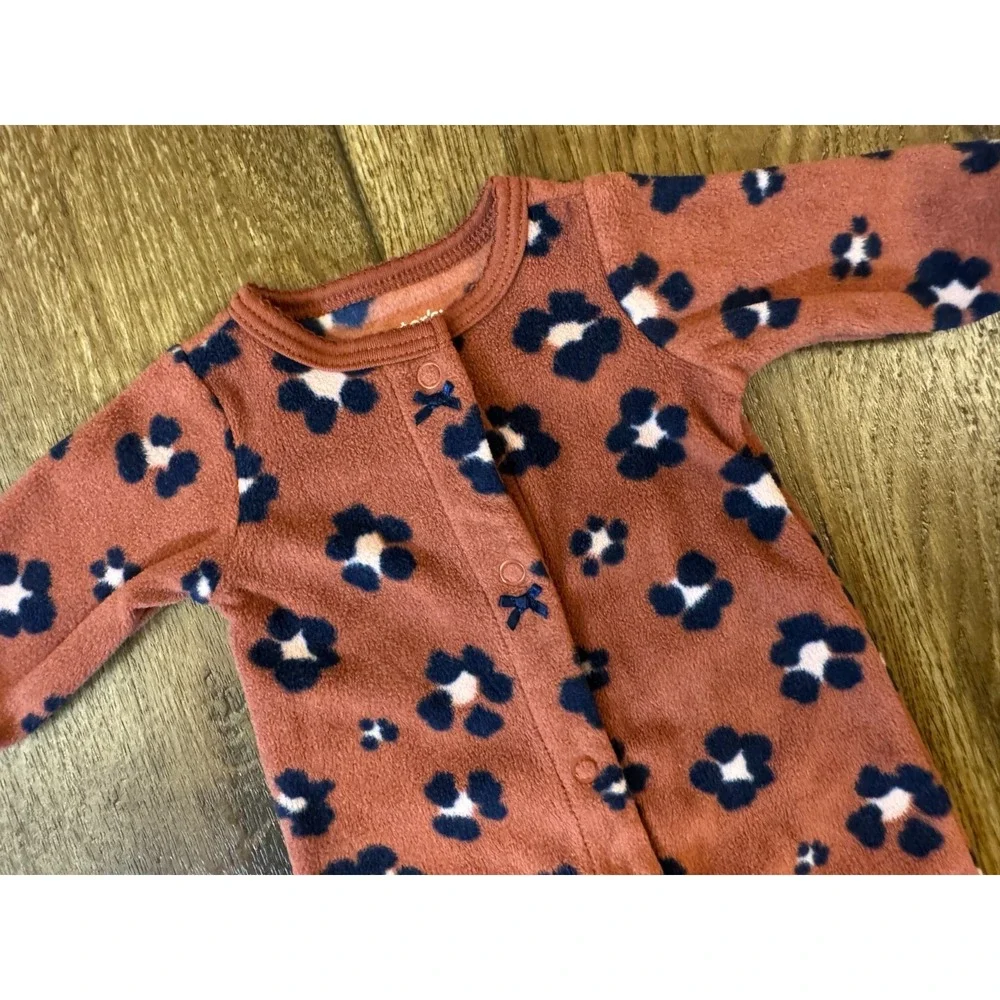 Carters Baby Girl Preemie Fleece Sleeper Outfit Clothes Flowers Brown Black